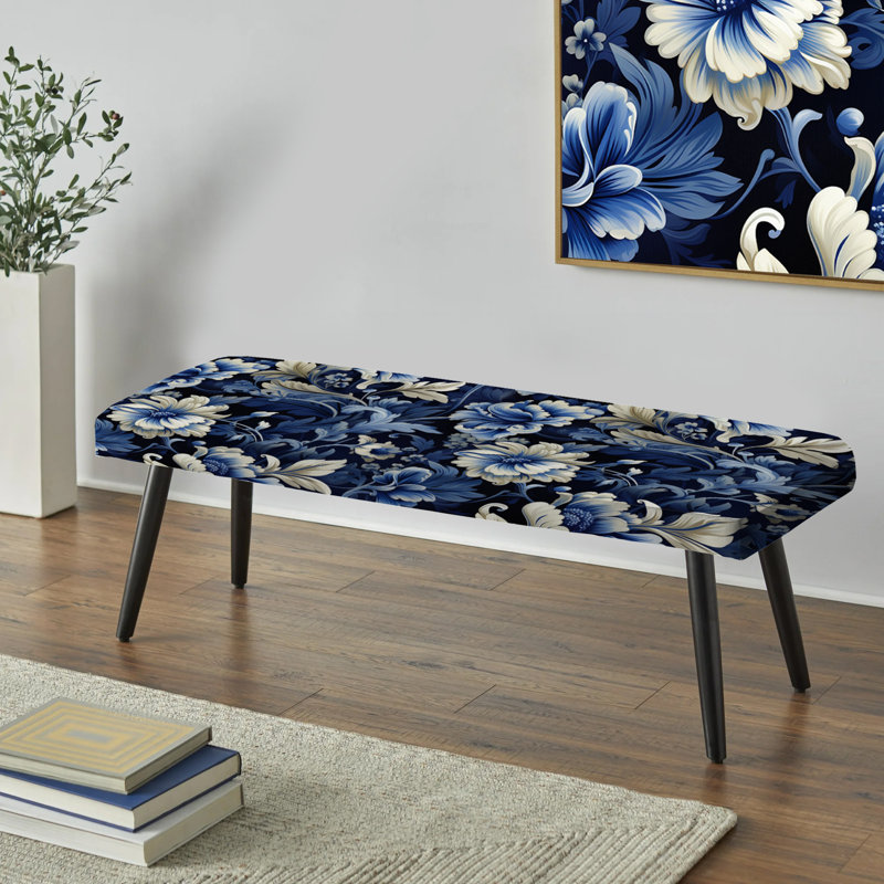 Banc victorien bleu cobalt orné de coins victoriens