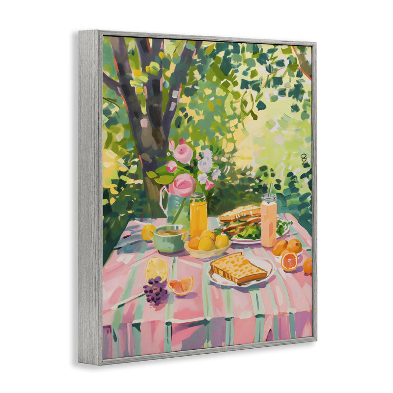 Petit-déjeuner pique-nique dans un jardin, estampe numérique, design par The Prints Vibe, Farmhouse Grey Giclee Framed