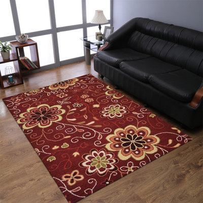 Amazing Hand Tufted Wool Eco-Friendly Area Rugs - 5' X 8', Rectangle, Red Color, Floral Modern Design, High Pile Thick Handmade Anti Skid Area Rugs for Living Room, Bed Room