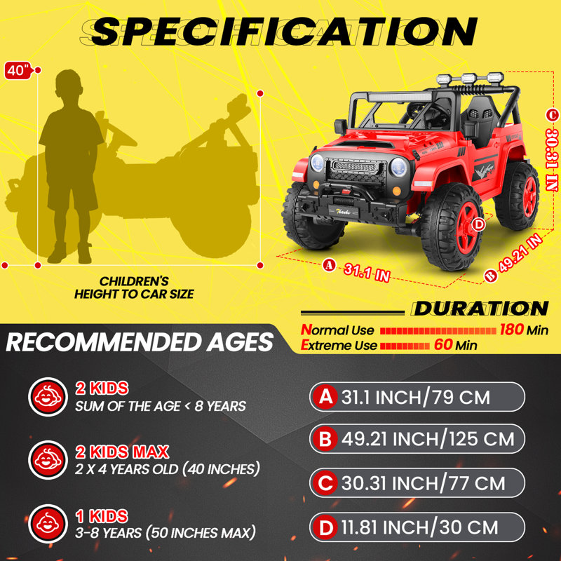 24V 4WD//2WD Ride On Jeep Truck,2 Seater Kids UTV With 4X200w Powerful Engine,Remote Control,Bluetooth,20 Wide Seat,Vehicles for Kids Toddlers