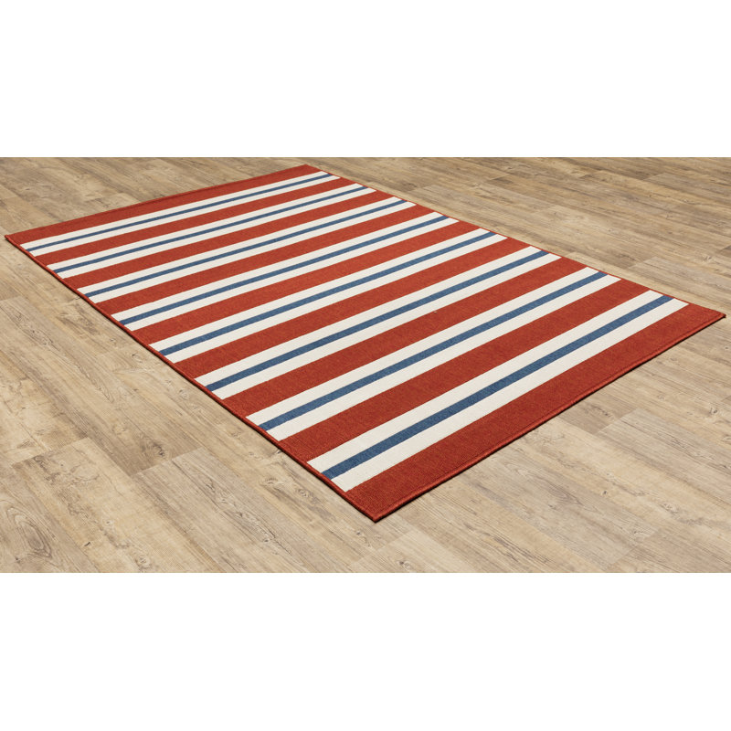 Deltana Striped Power Loomed Indoor / Outdoor Rug, Rectangle 1'10" x 2'10"