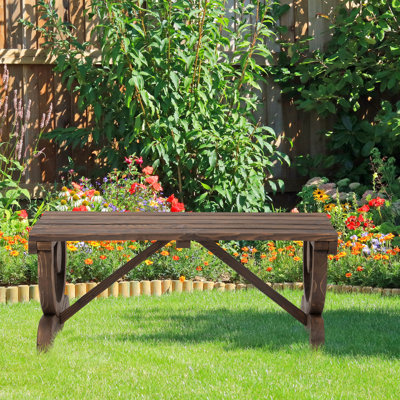 Outdoor Patio 2 Bench, Rustic Wooden Garden Furniture, 550 Lbs Load Capacity, Brown Wagon Support, Style by Ophelia & Co.