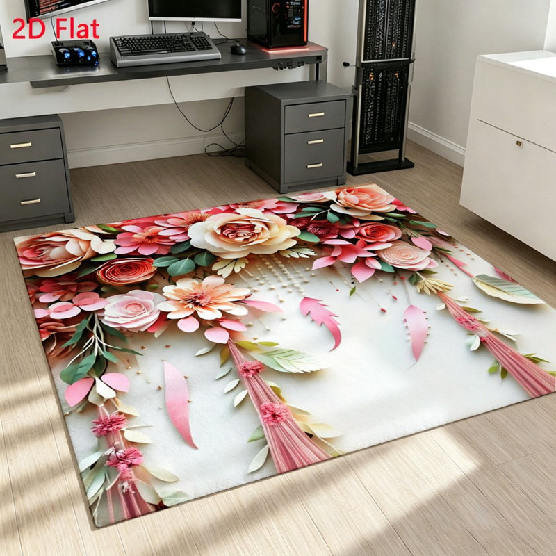 Large Area Rug, Vibrant Floral Pattern, Non-Slip Soft Indoor Floor Carpet, Home Decor Accent for Living Room, Bedroom, Hallway, Office and Entryway