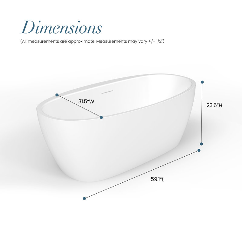 Everly 59.1'' x 31.5'' Soaking Acrylic Bathtub