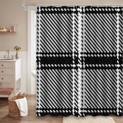 Black White Lumberjack Buffalo Plaid Shower Curtain with 12 Hooks