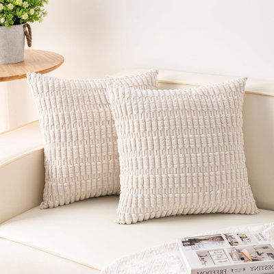 Pack of 2 Corduroy Decorative Throw Pillow Covers 18x18 Inch Soft Boho Striped Pillow Covers Modern Farmhouse Home Decor for Sofa Living Room Couch Bed Cream White