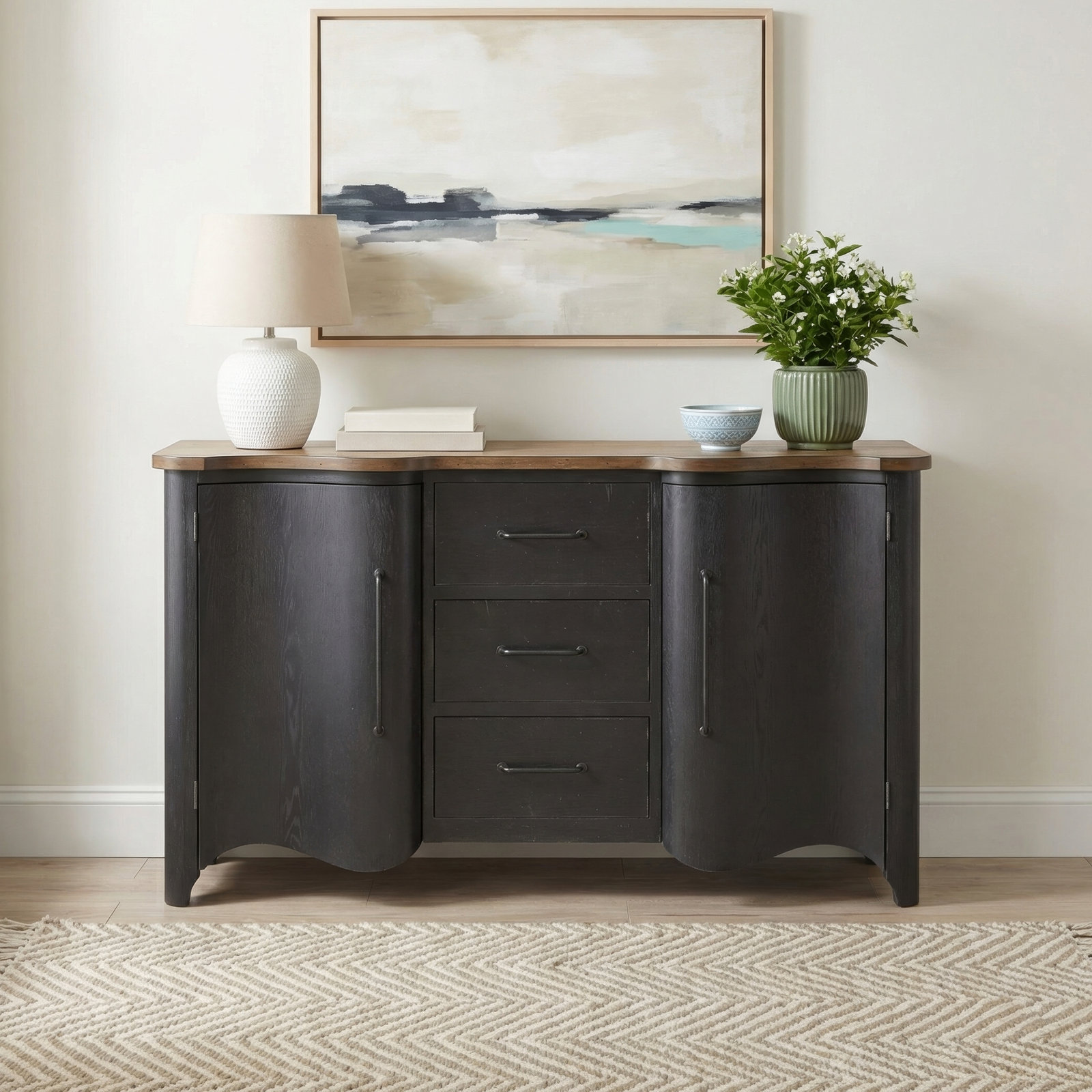 Country Living 64" Oak Dresser, Black