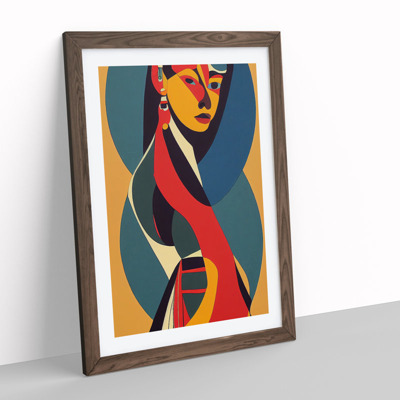 Bold Woman In Abstract - Single Picture Frame Print, 46cm H x 34cm W x 2cm D, Walnut
