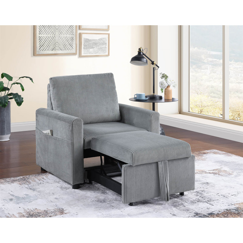 Fauteuil en velours côtelé l 32,5 po Oswin avec méridienne coulissante et poche latérale