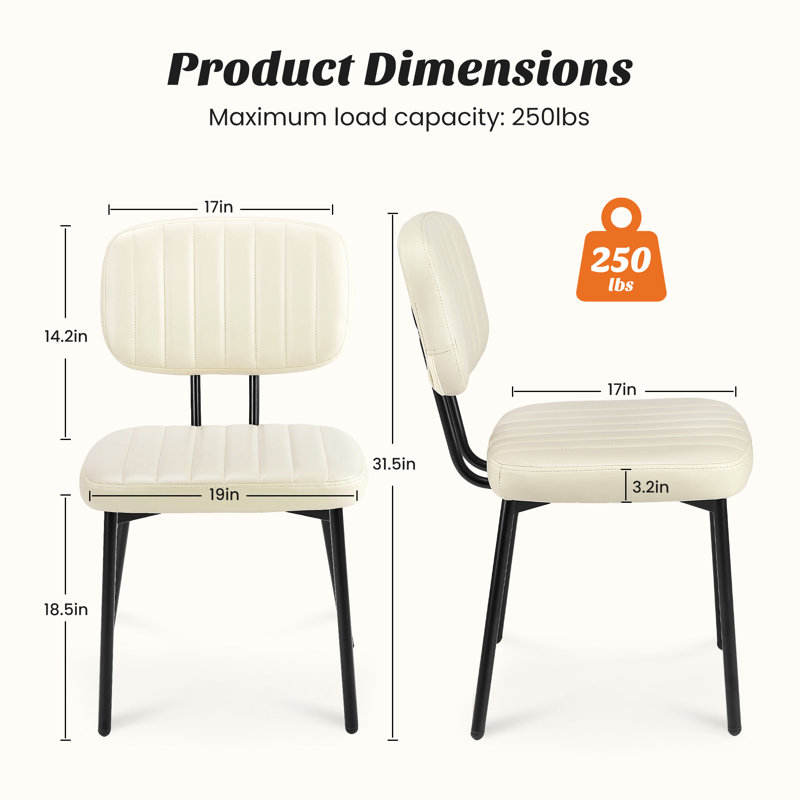 Industrial 42" Round Dining Table Set With Upholstered Chairs, Blanc, Ensemble de trois pièces : table, deux chaises