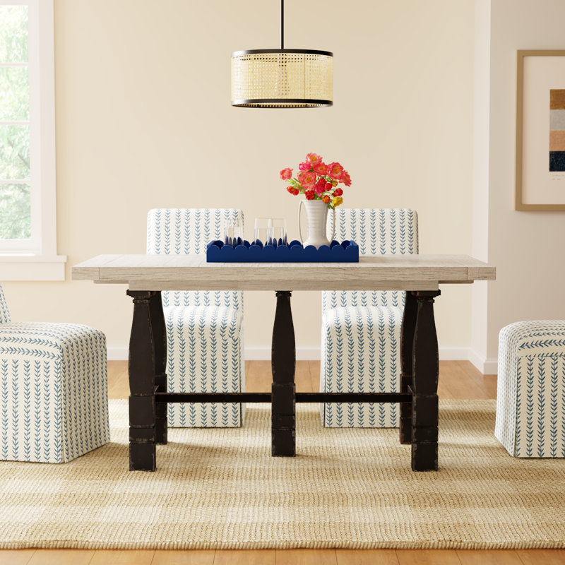 CiaoBella Extendable Dining Table, Flaky White Top/Black Base