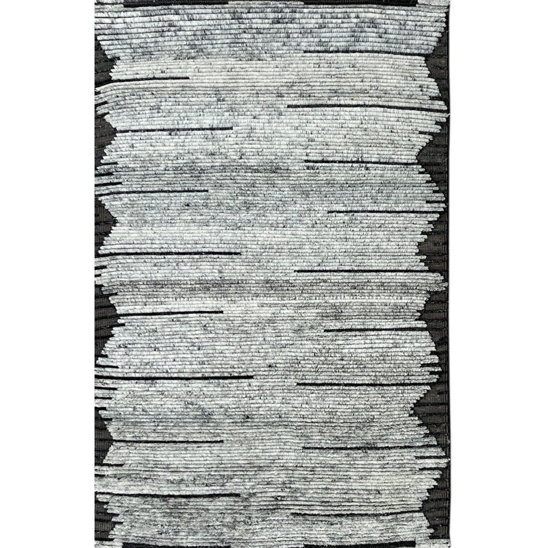 Gray Hand-Knotted Wool Striated Horizon Geometric Modern Contemporary Carpet Rug, 6' x 9'