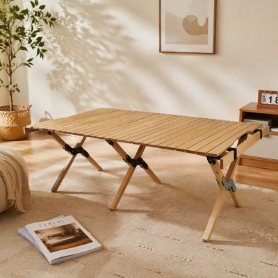 Multi-Function Wooden Foldable Portable Patio Dining Table, Naturalindoor And Outdoor Universal ,Natural