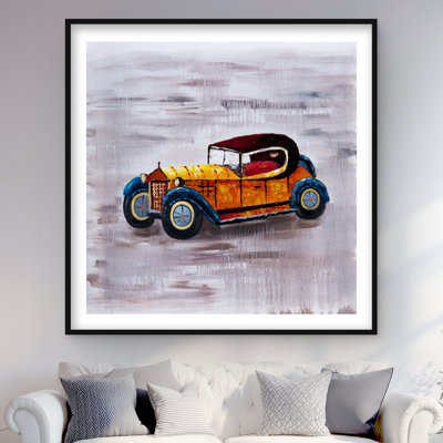 Yellow Toy Car - Blue Transportation Framed Matted Print