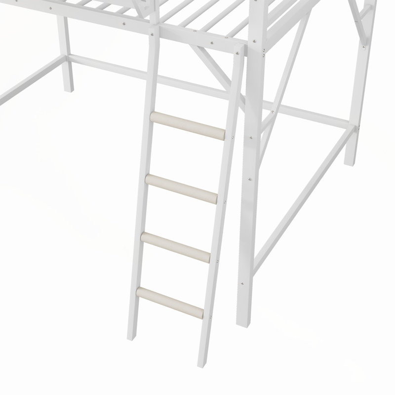 Grand lit mezzanine en métal avec échelle et tablettes de rangement, idéal pour les enfants et les adolescents, maximise l'espace et la sécurité