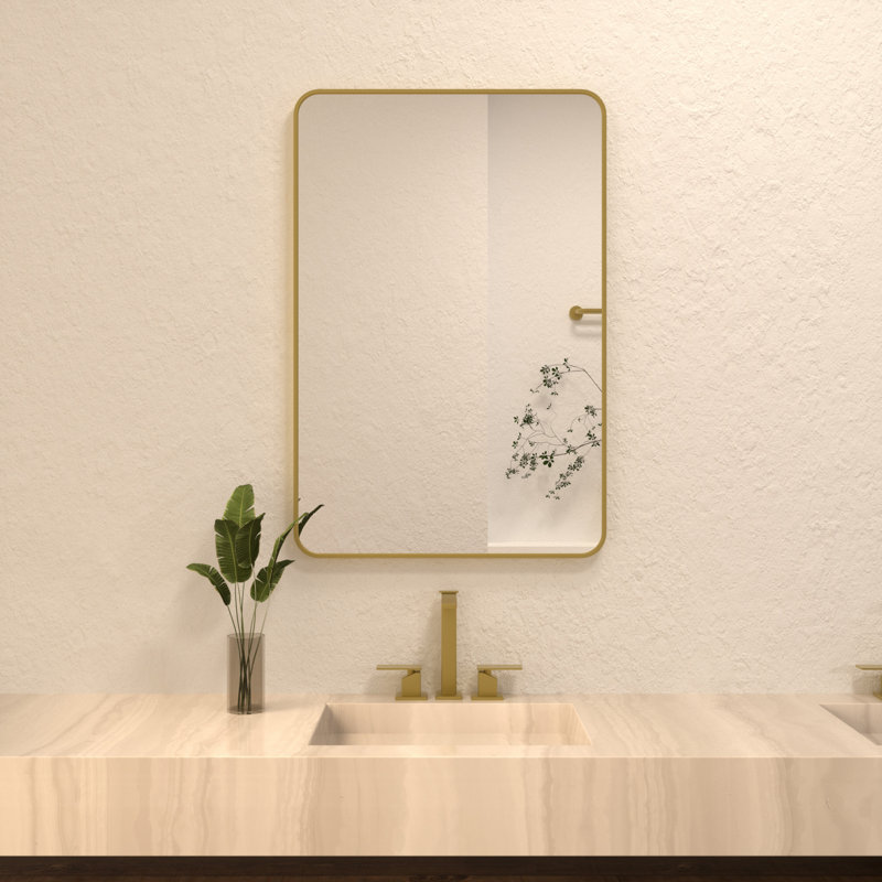 Cosy 24 in. W x 36 in. H Rectangular Modern Framed Wall Bathroom Vanity Mirror in Brushed Gold, Gold, 24" x 36"