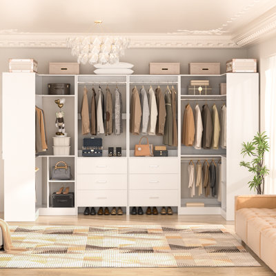 88.8" Closet System with Wooden Drawers and Hanging Rods