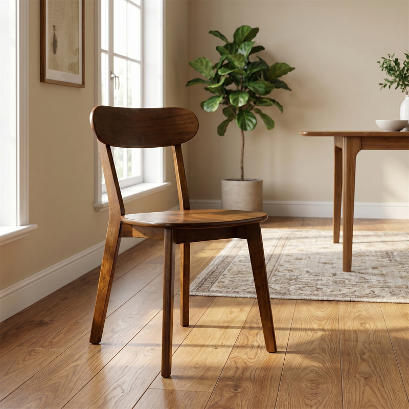 Ensemble de 1 chaise de salle à manger en bois massif avec dossier incurvé et patins réglables; Convient aux salles à manger, aux cuisines, aux salons et aux bureaux à domicile