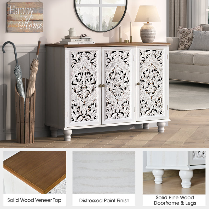 Accent Cabinet With 3 Doors, Storage Cabinet With Adjustable Shelf, Sideboard Buffet For Living Room, Entryway, Dining Room, White