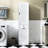 White Laundry Cabinet With Drawer And Storage Compartment Compact Functional Space
