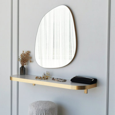 Elegant Adjustable Mirror, Gold Finish, 22.8 x 29.5 inches | 100% Melamine Coated Particle Board, Thickness: 0.7 inches | Wall-Mountable, Versatile Horizontal & Vertical Orientation | Perfect for Modern Decor & Style