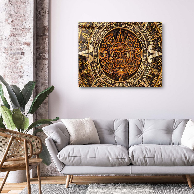 Calendrier aztèque, art méso-américain, décoration murale mexicaine, impression murale acrylique, H 24 po x l 36 po x P 2 po