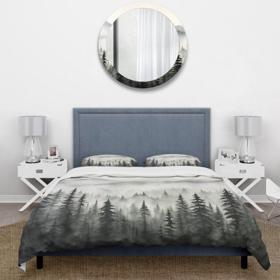 Grey Misty Morning Forest Horizon I - Landscapes Duvet Cover Set - Microfiber Polyester