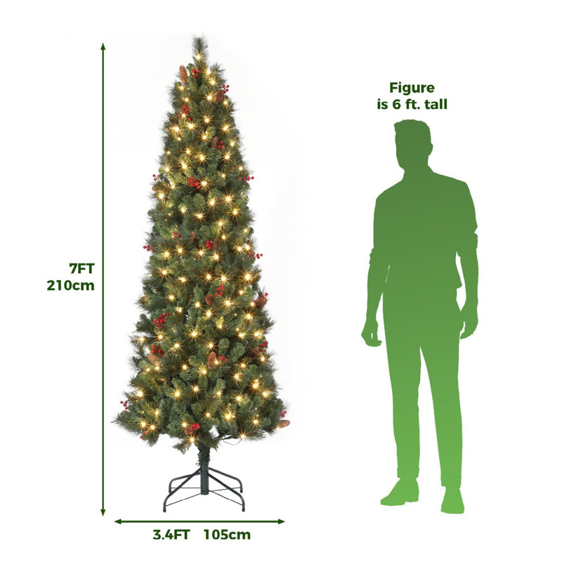Arbre de Noël hybride 7 pi en PVC et aiguilles de pin avec 25 branches de pin