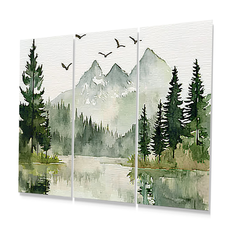 «Green Green Winter Forest Lake Landscape - Winter Forest», ensemble d'impression d'art mural, H 28 po x l 36 po
