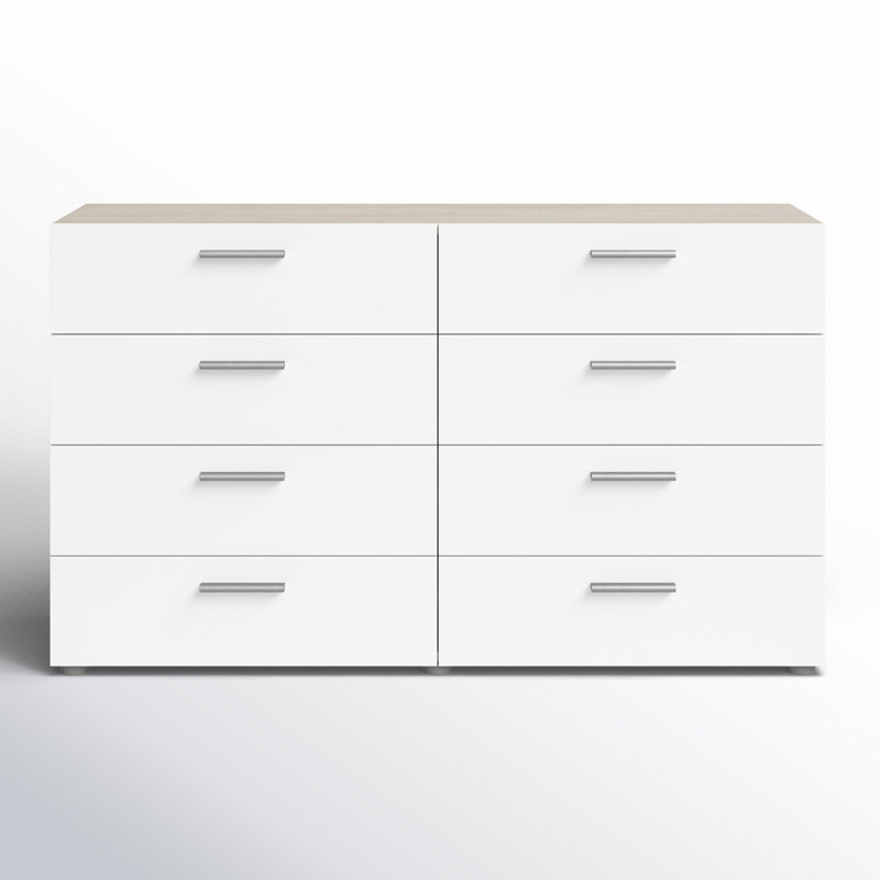 Gianna 8 Drawer 55.12" W Double Dresser, Oak/White