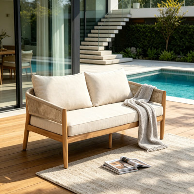Outdoor Patio Acacia Wood Loveseat