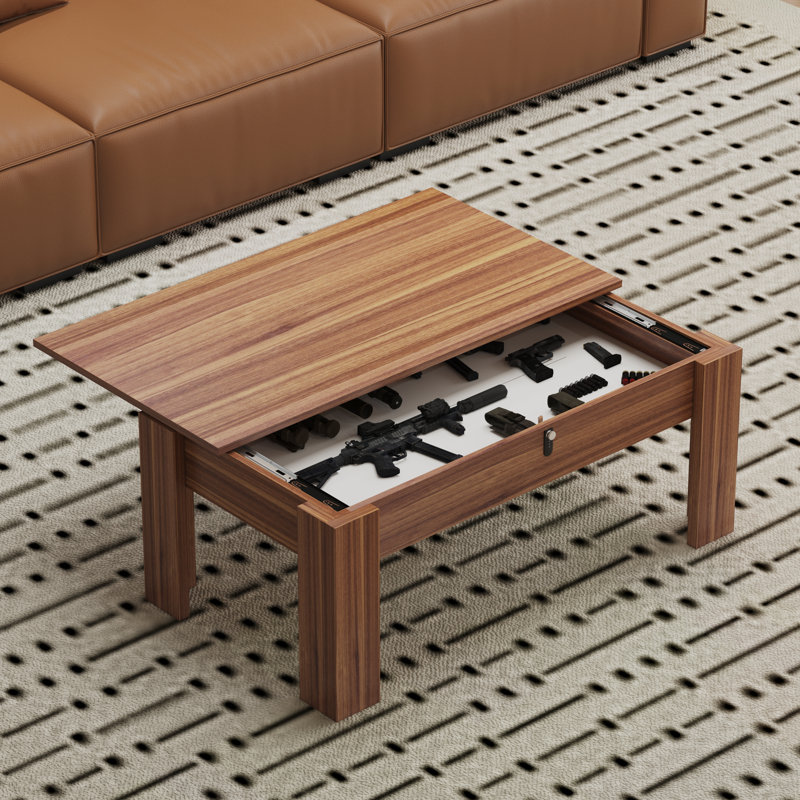 35" Rectangle Coffee Tables With Storage For Firearms And Wine, Small Table With Password Lock