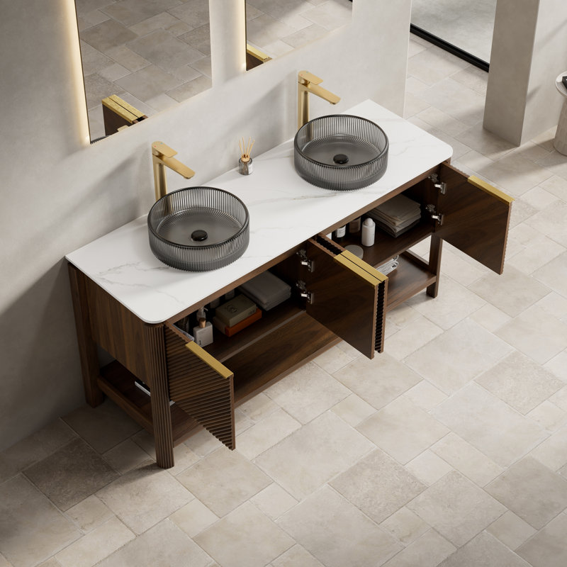 Meuble-lavabo de salle de bain de style contemporain, 60"