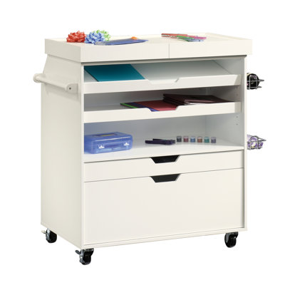 Craft Cart With Traditional Style, White Color, Slide - Out Surface, Concealed Storage And Adjustable Shelves Work Divided Storage, Two Drawers Mobility