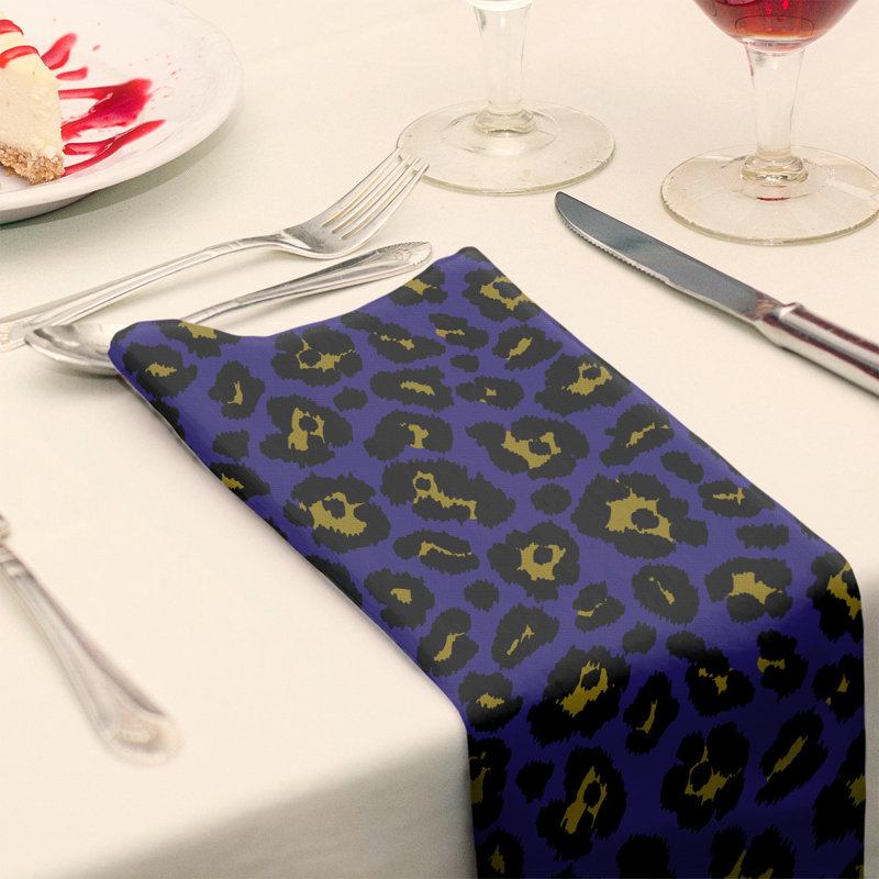 Cotton Animal Print Square Napkin, 10" x 10", Purple/Metallic Gold/Black