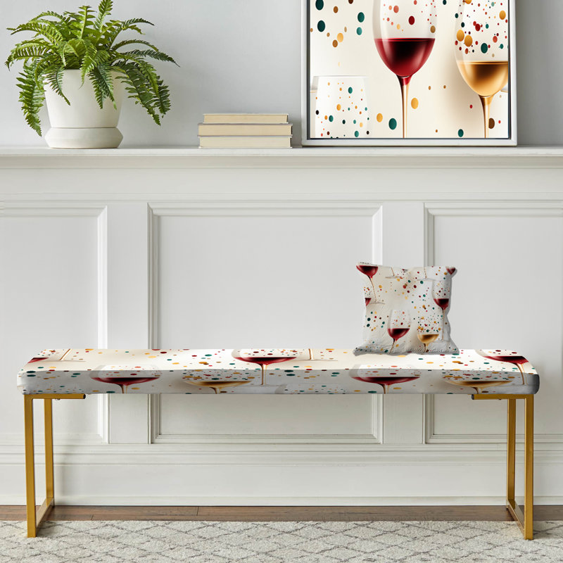 Wine Champagne Spots - Floral Upholstered Gold Bench