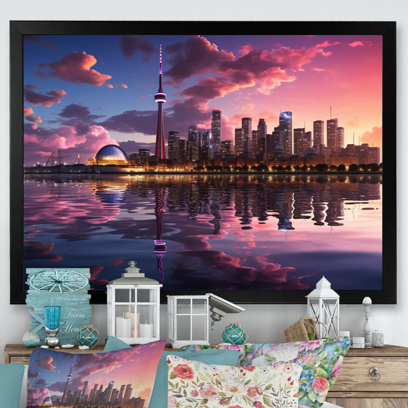 Mauve Toronto par nuit - imprimé, Cadre photo noir, H 16 po x l 32 po x P 1 po