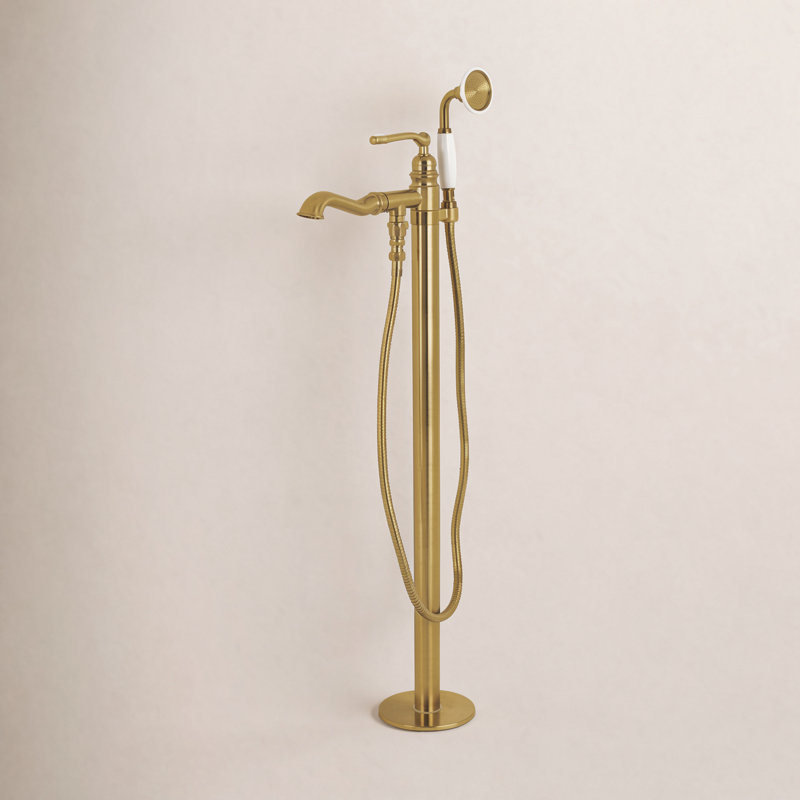 Kingston Brass Royale Single-Handle 1-Hole Freestanding Tub Faucet with Hand Shower, Satin Brass