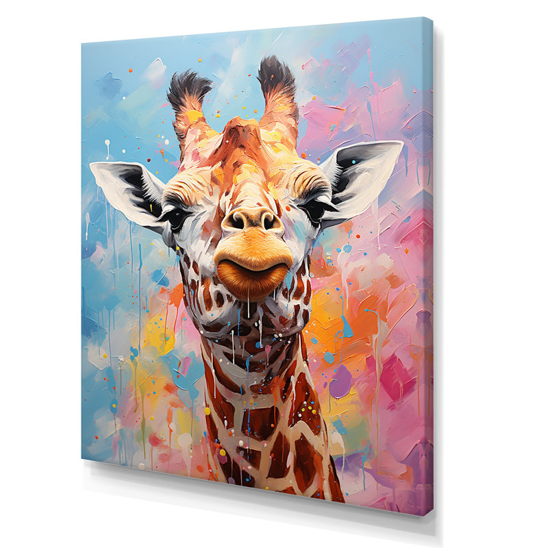 Popart Art, girafe multicolore Grace II sur toile, H 32 po x l 24 po x P 1 po, Toile tendue