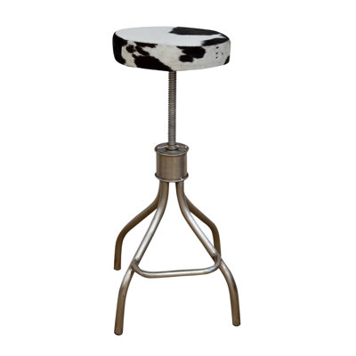 TAURO Black & White Cowhide Bench With Wooden Legs