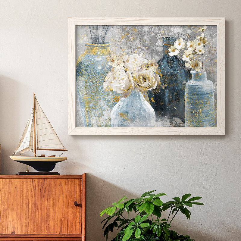 «Vessels And Blooms Blues», reproduction d'art sur toile, H 18 po x l 26 po x P 1,5 po, Blanc