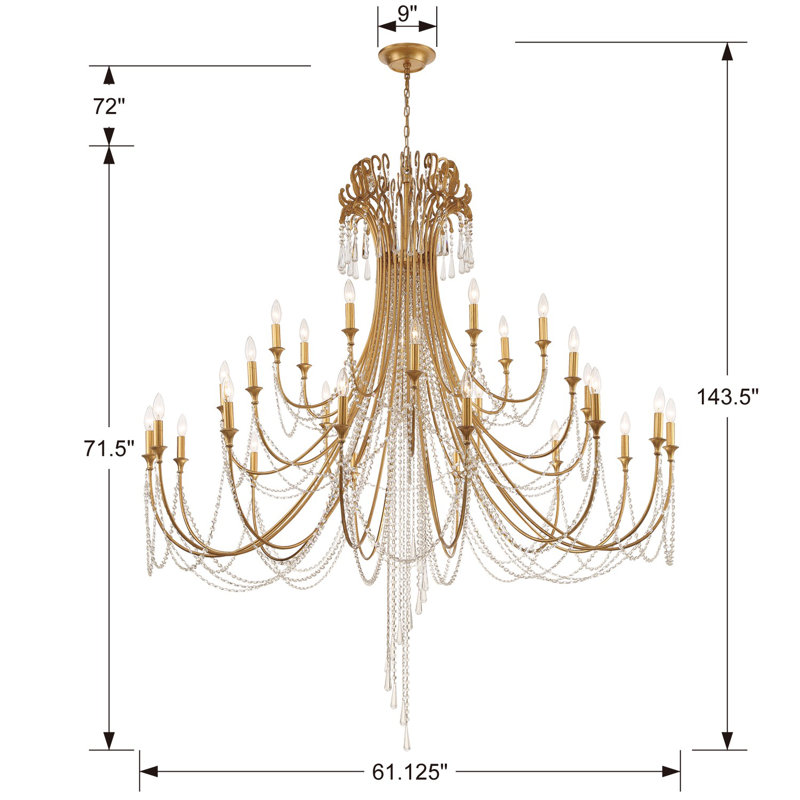 Storrs 28 - Light Dimmable Classic / Traditional Chandelier, Gold