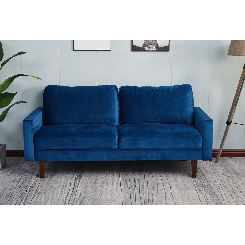 Seaddon Square Arm Sofa, Prussian Blue Velvet, 35" H x 70" W x 32" D