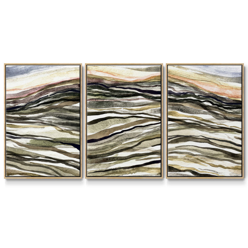 Waterscapes I, ensemble de 3 toiles encadrées, H 27 po x l 54 po, Bois naturel