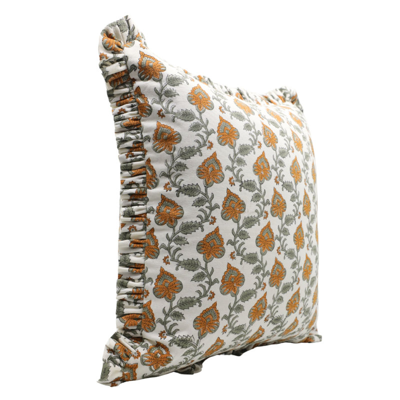 Housse de coussin en coton Floral, H 14 po x l 14 po, Carré