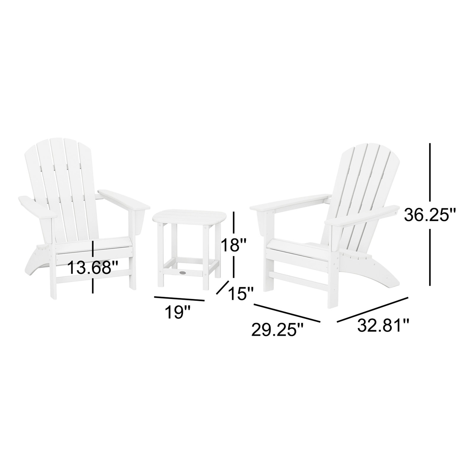 Nautical 3-Piece Adirondack Set with South Beach 18" Side Table, Teak