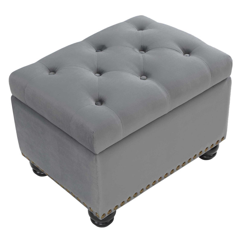 Frontenac 24" Wide Tufted Rectangle Storage Ottoman, Gray Velvet