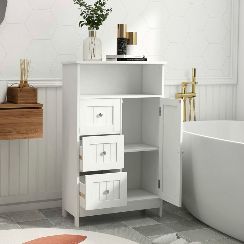 Armoire de rangement pour salle de bain avec 3 tiroirs et 1 porte