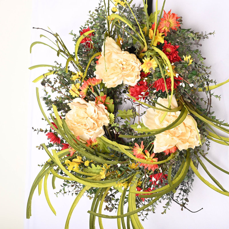 24" Handcrafted Faux Floral Wreath, White/Green