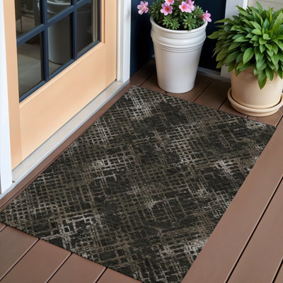 Tapis intérieur / extérieur géométrique lavable brun et chocolat 3 pi x 5 pi